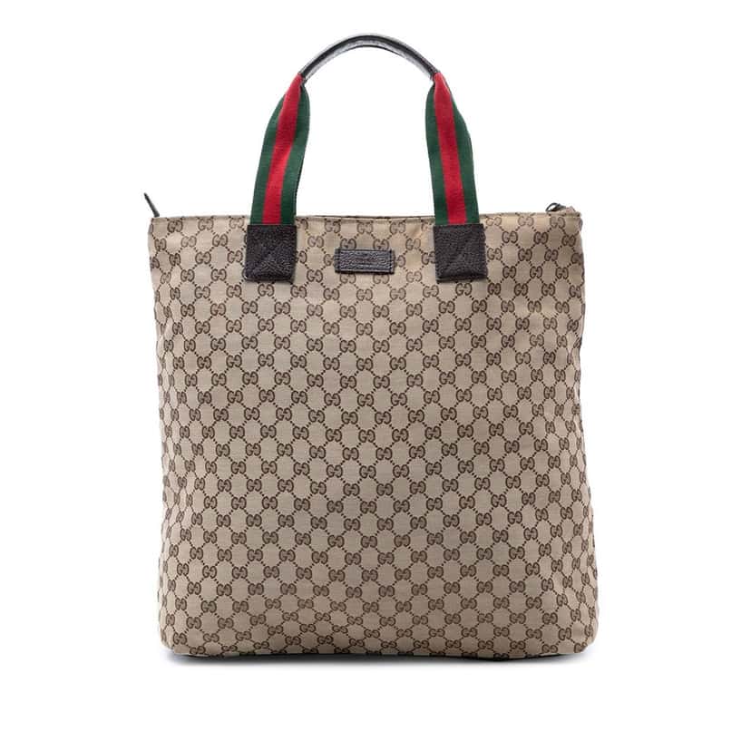 Gucci GG Canvas Web Vertical Tote Beige Very good condition - Front View