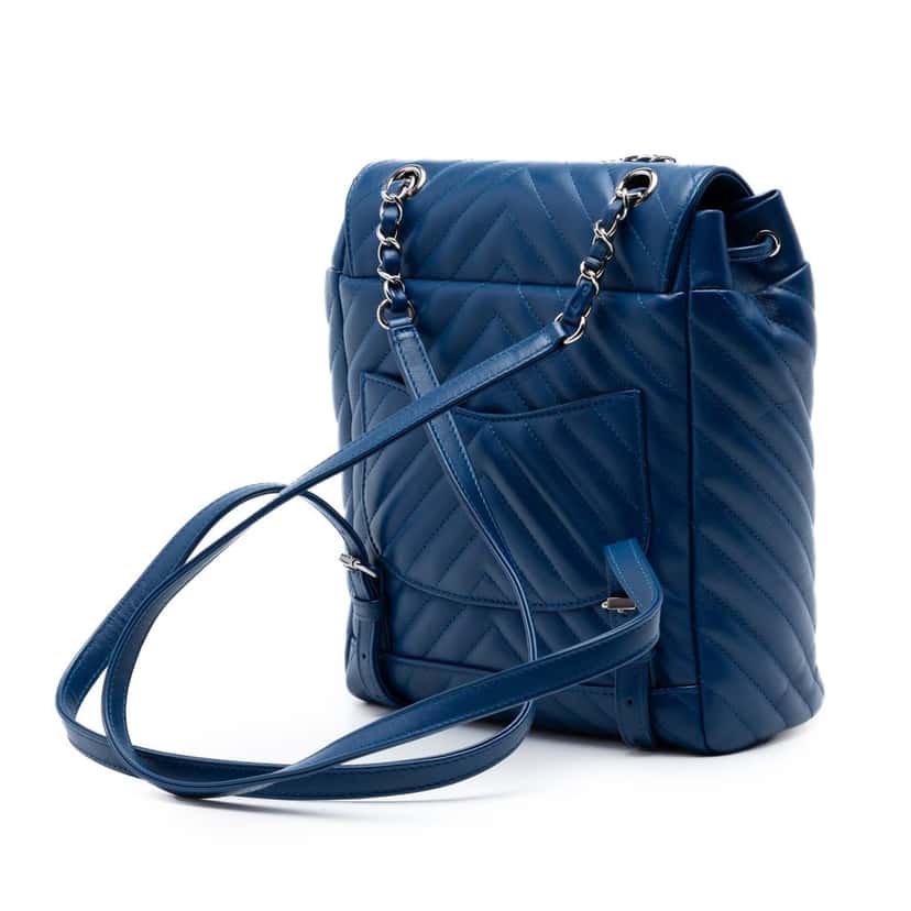 Chanel Small Chevron Calfskin Urban Spirit Backpack Blue Leather Very good condition - Back View