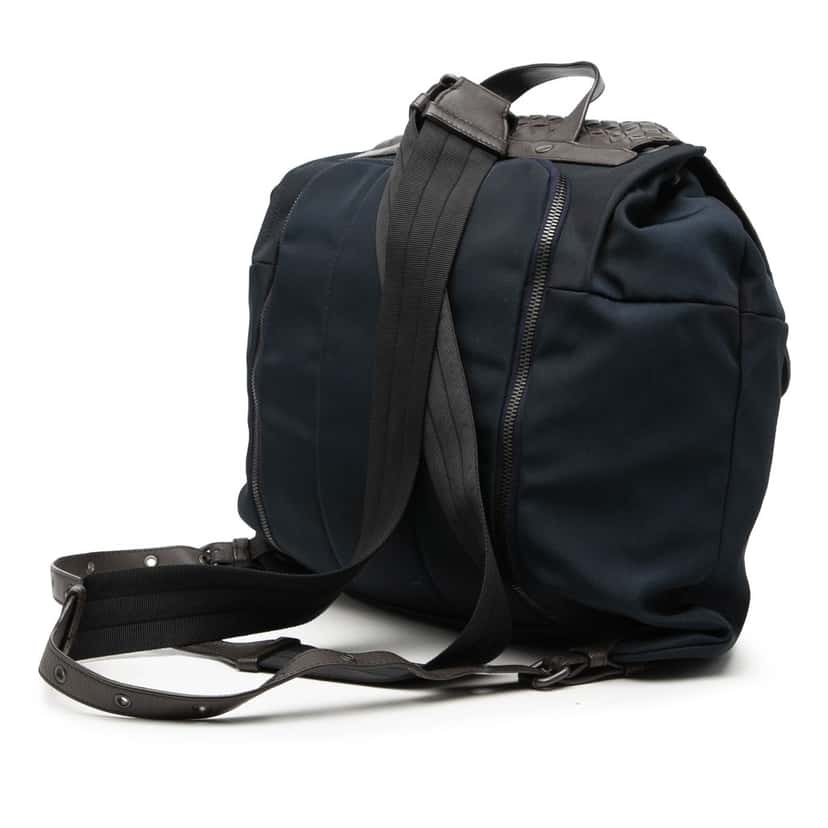 Bottega Veneta Canvas and Nappa Intrecciato Flap Backpack Blue Very good condition - Back View