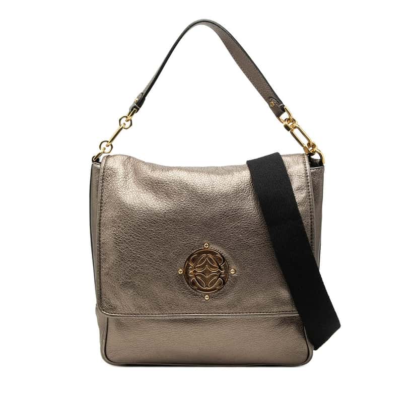 LOEWE Small Metallic Leather Anagram Maia Satchel Gold Leather Very good condition - Front View