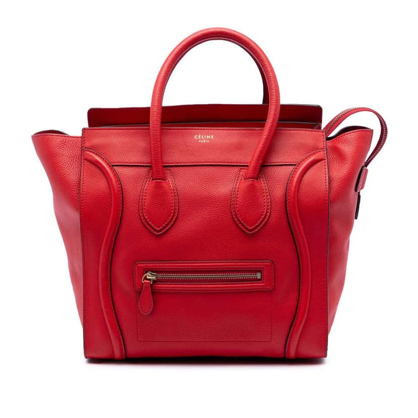 Celine Mini Grained Calfskin Luggage Tote Red Leather Very good condition - Front View