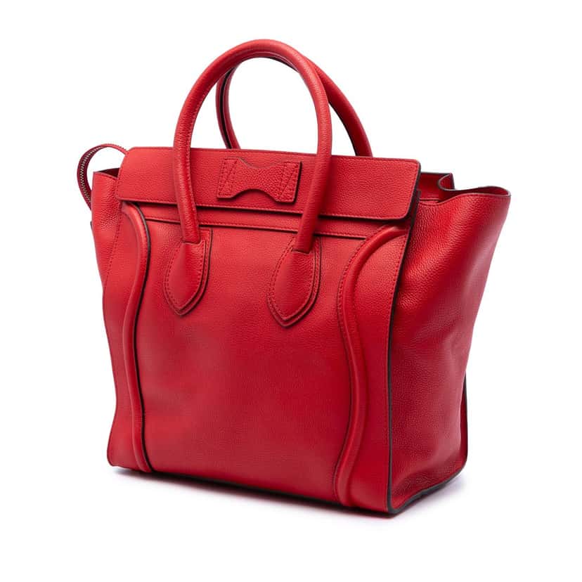 Celine Mini Grained Calfskin Luggage Tote Red Leather Very good condition - Back View