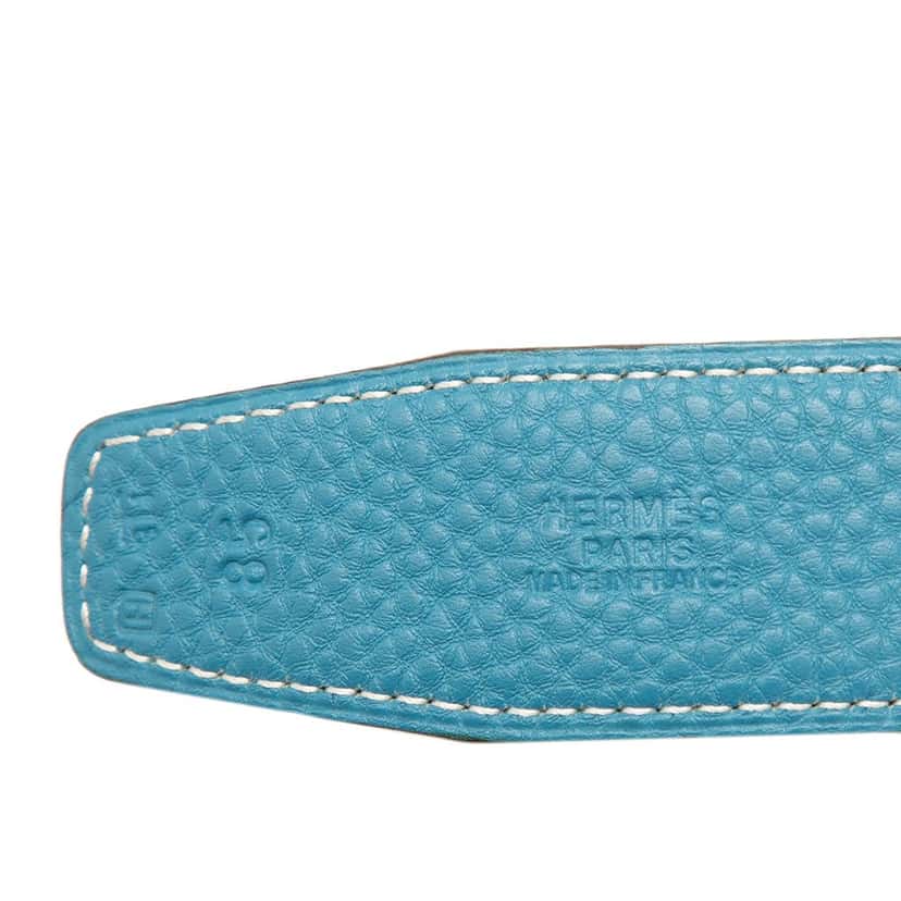 Hermès Togo and Box Calf Constance H Reversible Belt Blue Leather Very good condition - Box View