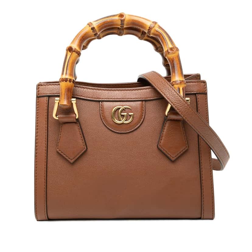 Gucci Mini Calfskin Bamboo Diana Satchel Brown Leather Very good condition - Front View