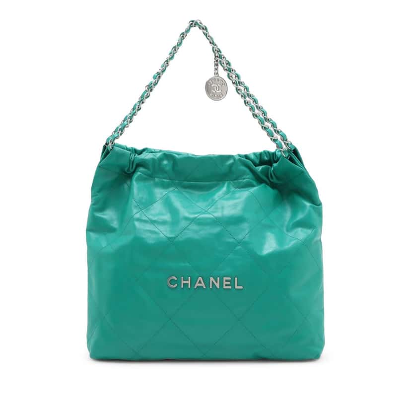 Chanel Medium Quilted Shiny Calfskin 22 Handbag Green Leather Very good condition - Front View