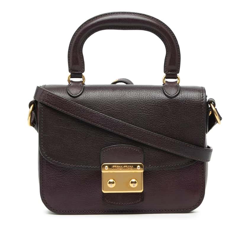 Miu Miu Bicolor Goatskin Madras Top Handle Satchel Purple Leather Very good condition - Front View