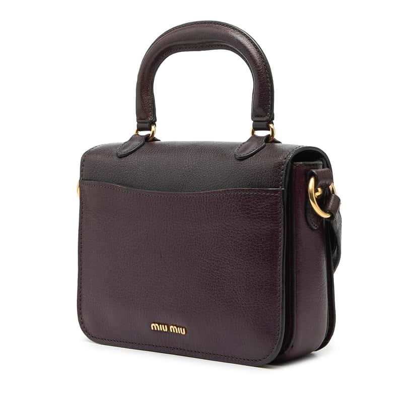 Miu Miu Bicolor Goatskin Madras Top Handle Satchel Purple Leather Very good condition - Back View