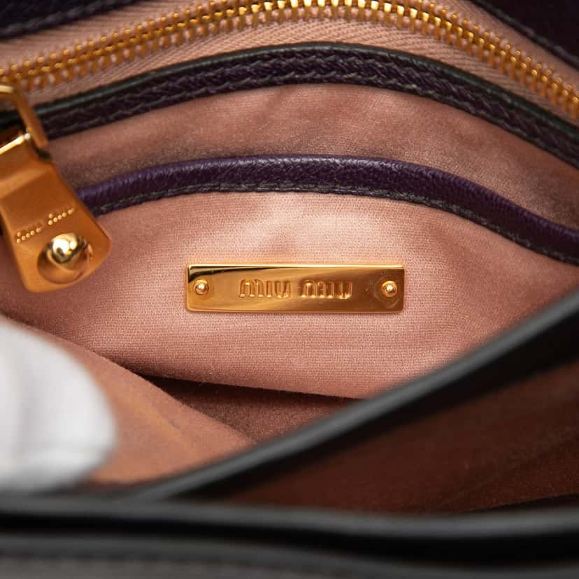 Miu Miu Bicolor Goatskin Madras Top Handle Satchel Purple Leather Very good condition - Box View