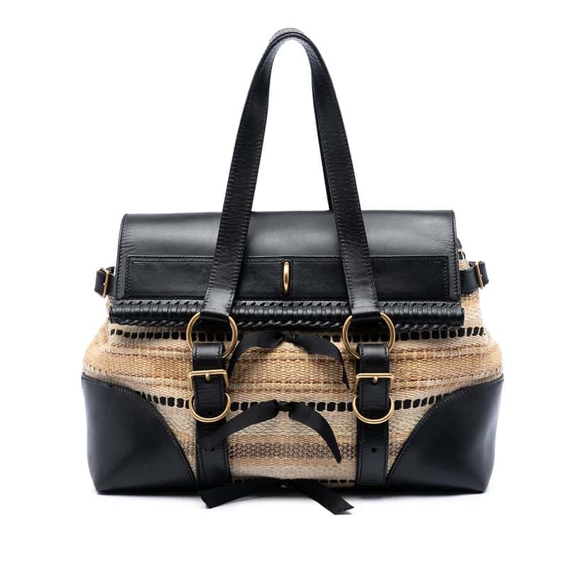 Saint Laurent Woven Raffia and Leather Maia Padlock Handbag Beige Very good condition - Front View