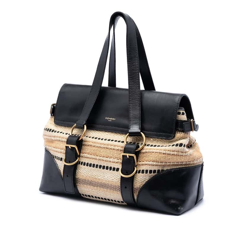 Saint Laurent Woven Raffia and Leather Maia Padlock Handbag Beige Very good condition - Back View