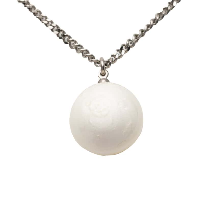 Chanel CC Brass Resin Ball Pendant Necklace Silver Metal Very good condition - Back View