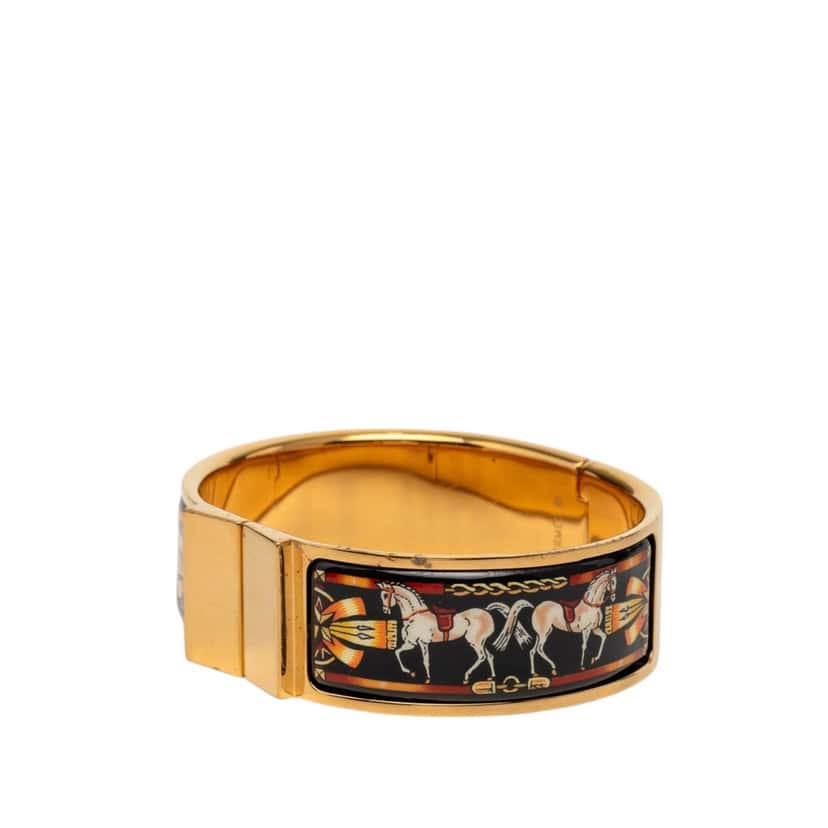 Hermès Wide Enamel Equestrian Loquet Bracelet GM Black Very good condition - Back View