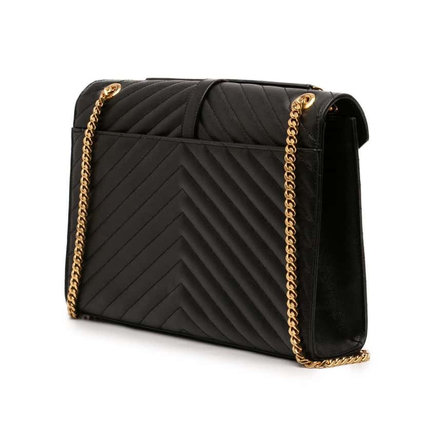 Saint Laurent Large Chevron Grain de Poudre Monogram Envelope Bag Black Leather Very good condition - Back View