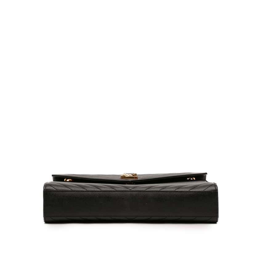 Saint Laurent Large Chevron Grain de Poudre Monogram Envelope Bag Black Leather Very good condition - Inside View