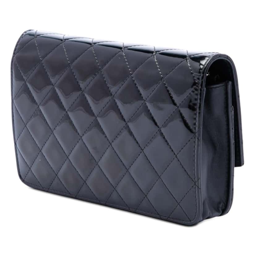 Chanel CC Quilted Patent Brilliant Wallet On Chain Black Leather Very good condition - Back View