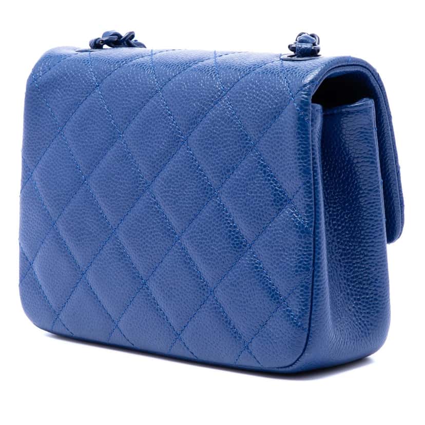 Chanel Mini Square Quilted Caviar CC Incognito Single Flap Blue Leather Very good condition - Back View