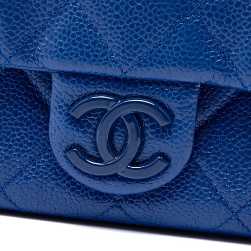 Chanel Mini Square Quilted Caviar CC Incognito Single Flap Blue Leather Very good condition - Box View