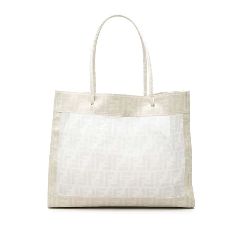 Fendi Coated Canvas Trimmed Zucca Mesh Tote White Very good condition - Front View