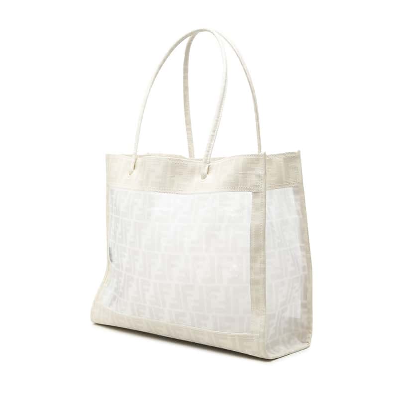 Fendi Coated Canvas Trimmed Zucca Mesh Tote White Very good condition - Back View