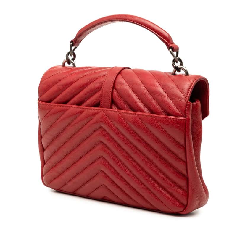Saint Laurent Medium Chevron Sheepskin Monogram College Satchel Red Leather Very good condition - Back View