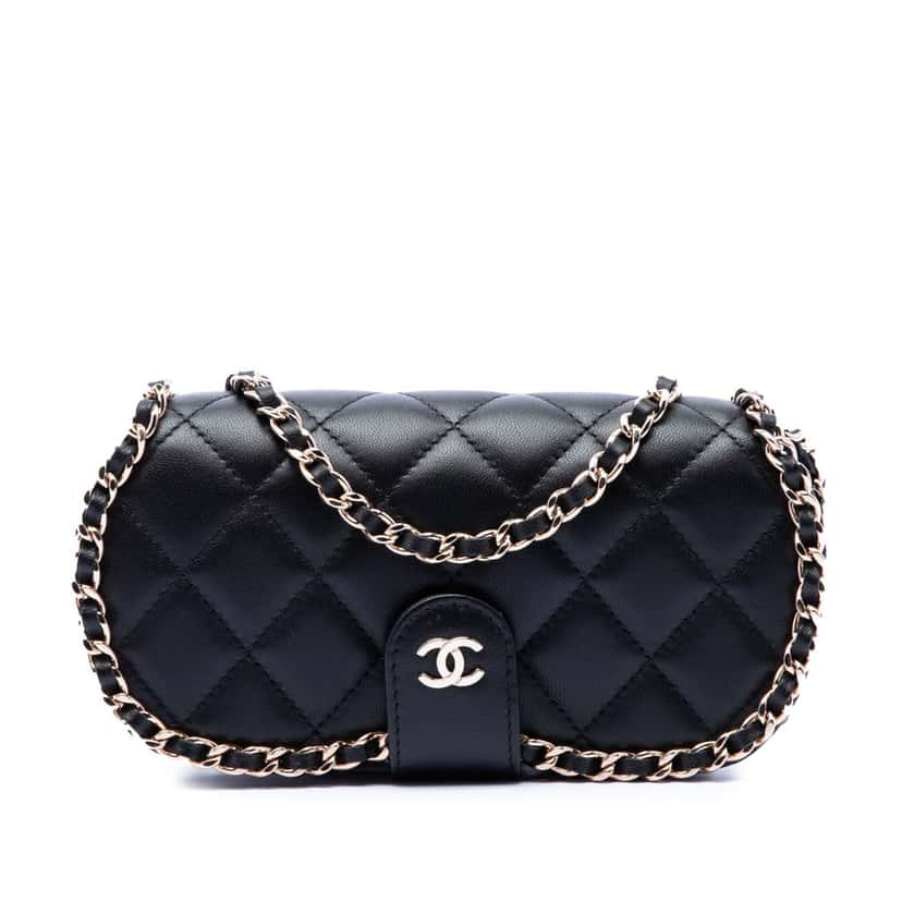 Chanel CC Quilted Lambskin Chain Around Sunglasses Case Black Leather Very good condition - Front View