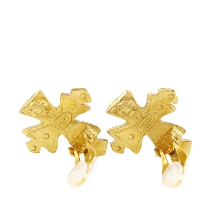 Chanel CC Gold Plated Cross Clip On Earrings Gold Metal Very good condition - Back View