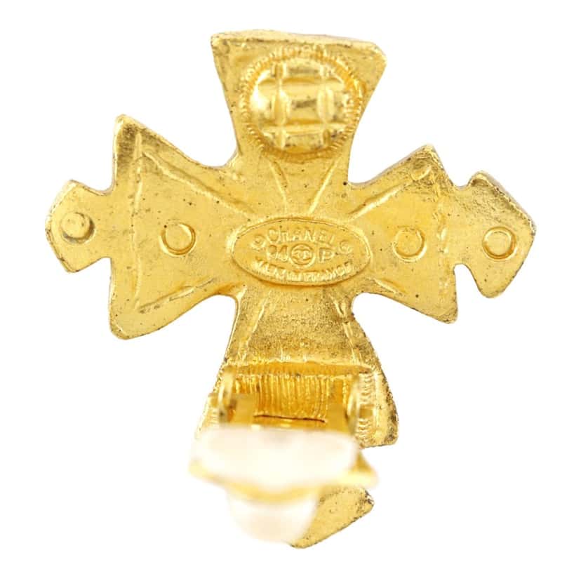 Chanel CC Gold Plated Cross Clip On Earrings Gold Metal Very good condition - Inside View