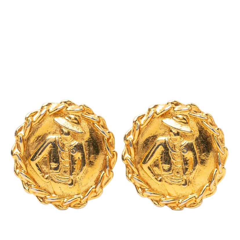 Chanel Gold Plated Mademoiselle Clip on Earrings Gold Metal Very good condition - Front View