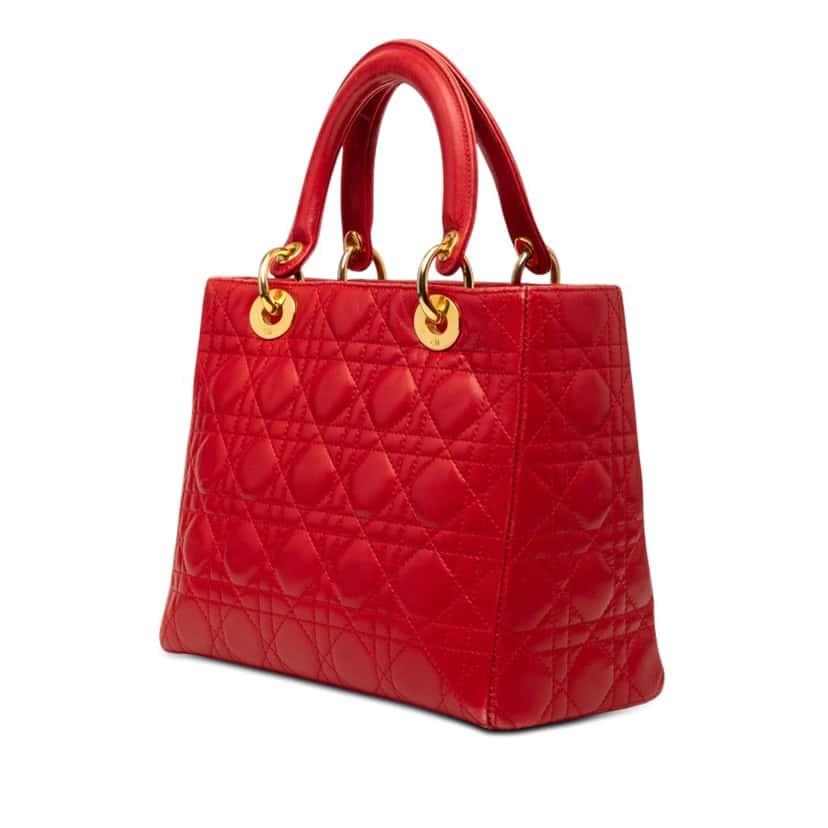 Dior Medium Lambskin Cannage Lady Dior Red Leather Very good condition - Back View