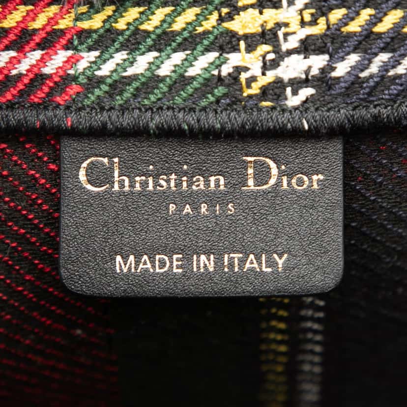 Dior Large Embroidered Canvas Tartan Check Book Tote White Very good condition - Box View