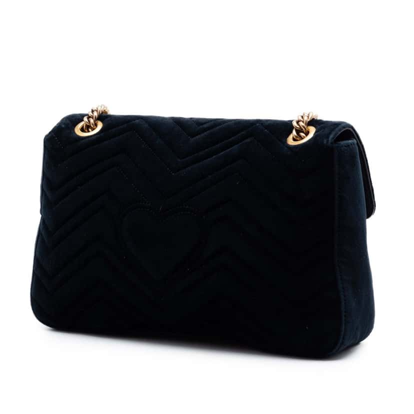 Gucci Large GG Marmont Matelasse Velvet Embroidered Loved Shoulder Bag Black Very good condition - Back View