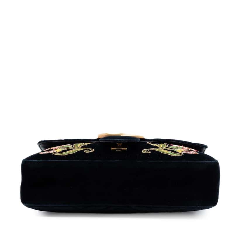 Gucci Large GG Marmont Matelasse Velvet Embroidered Loved Shoulder Bag Black Very good condition - Inside View
