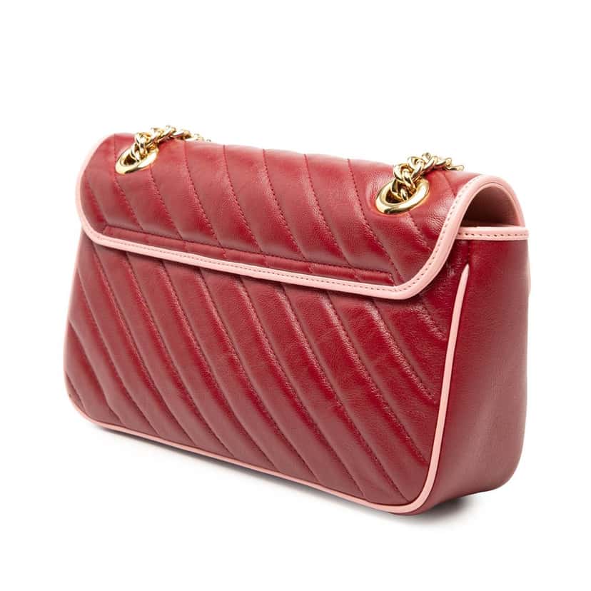 Gucci Medium GG Marmont Matelasse Diagonal Leather Torchon Shoulder Bag Red Leather Very good condition - Back View