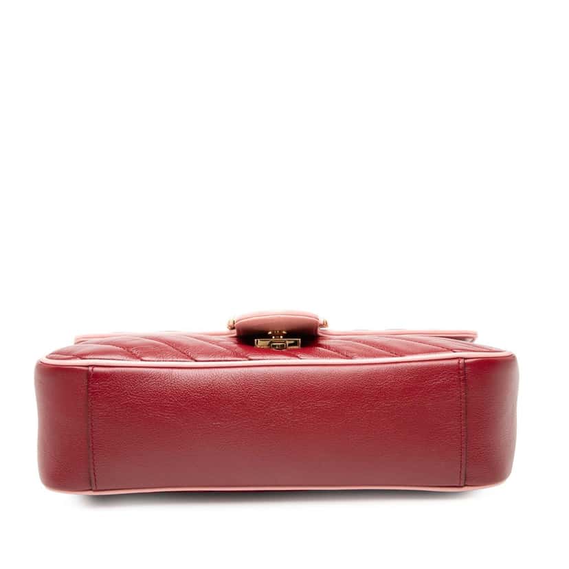 Gucci Medium GG Marmont Matelasse Diagonal Leather Torchon Shoulder Bag Red Leather Very good condition - Inside View