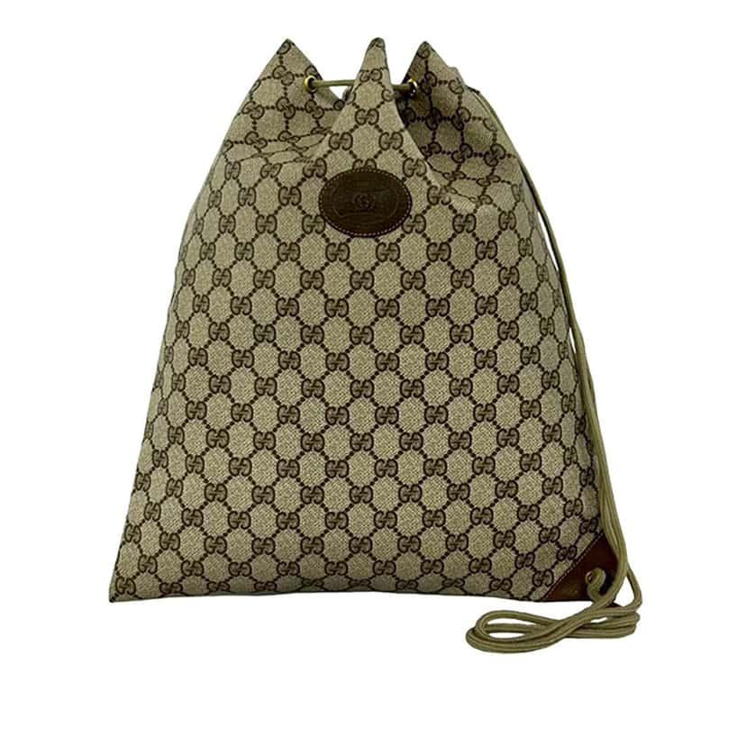 Gucci GG Supreme Drawstring Backpack Beige Very good condition - Front View