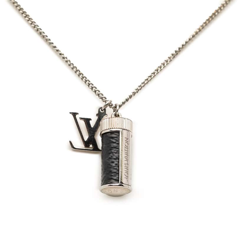Louis Vuitton Brass Monogram Eclipse Charms Necklace Silver Metal Very good condition - Back View