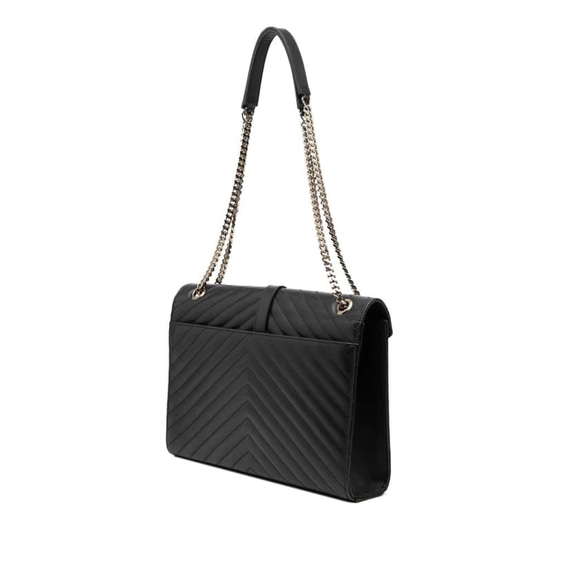 Saint Laurent Large Calfskin Chevron Monogram Envelope Bag Black Leather Very good condition - Back View