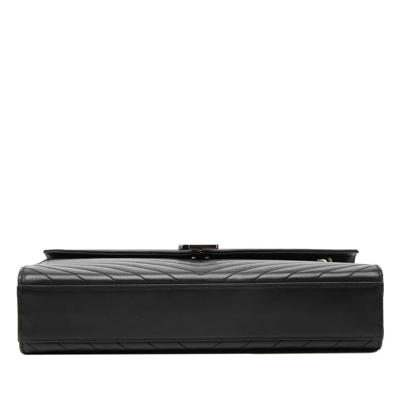 Saint Laurent Large Calfskin Chevron Monogram Envelope Bag Black Leather Very good condition - Inside View