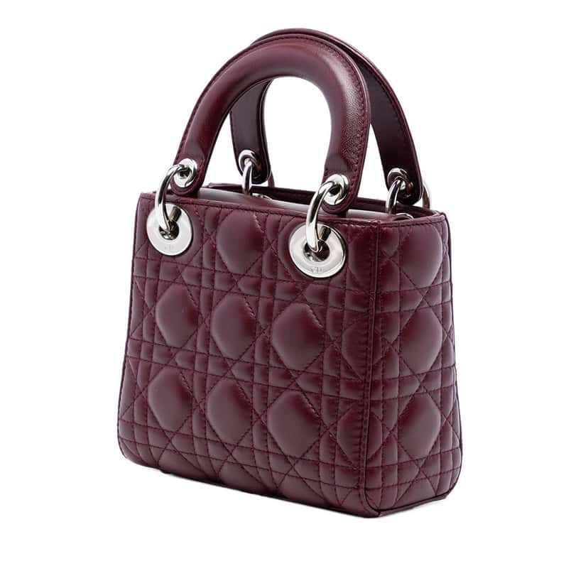 Dior Mini Lambskin Cannage Crystal Strap Lady Dior Red Leather Very good condition - Back View