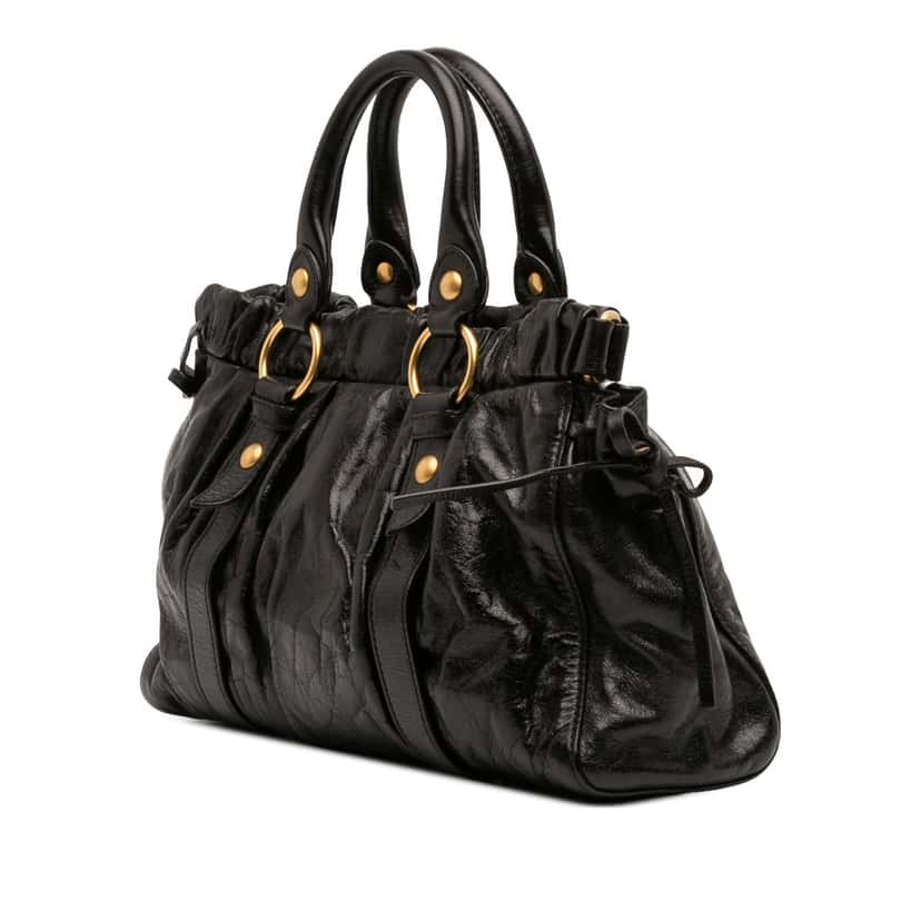 Miu Miu Vitello Lux Gathered Satchel Black Leather Very good condition - Back View