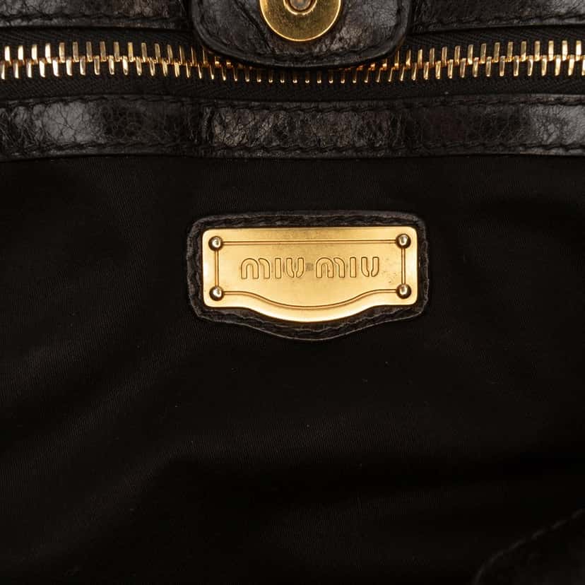 Miu Miu Vitello Lux Gathered Satchel Black Leather Very good condition - Model View