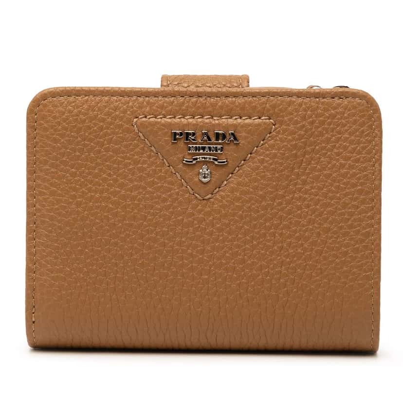 Prada Vitello Daino Compact Wallet Brown Leather Very good condition - Front View