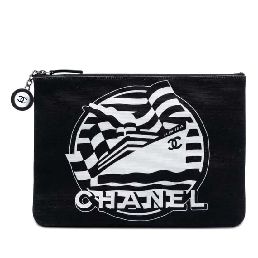 Chanel Medium Canvas La Pausa Zip O Case Clutch Black Very good condition - Front View
