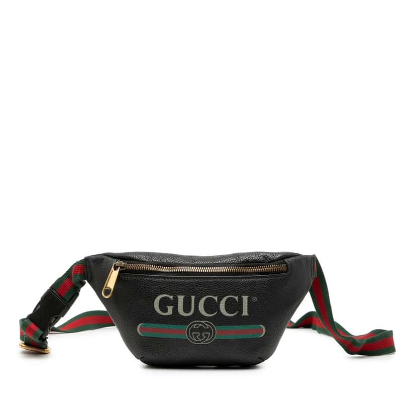 Gucci Small Grained Calfskin Logo Belt Bag Black Leather Very good condition - Front View