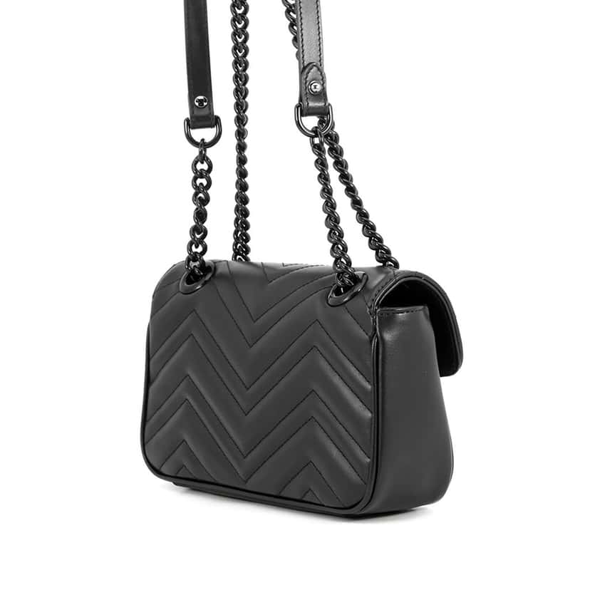 Gucci Small GG Marmont Matelasse Calfskin Monochrome Shoulder Bag Black Leather Very good condition - Back View