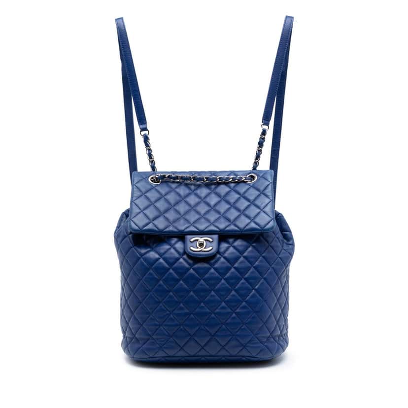 Chanel Large Quilted Lambskin Urban Spirit Backpack Blue Leather Very good condition - Front View