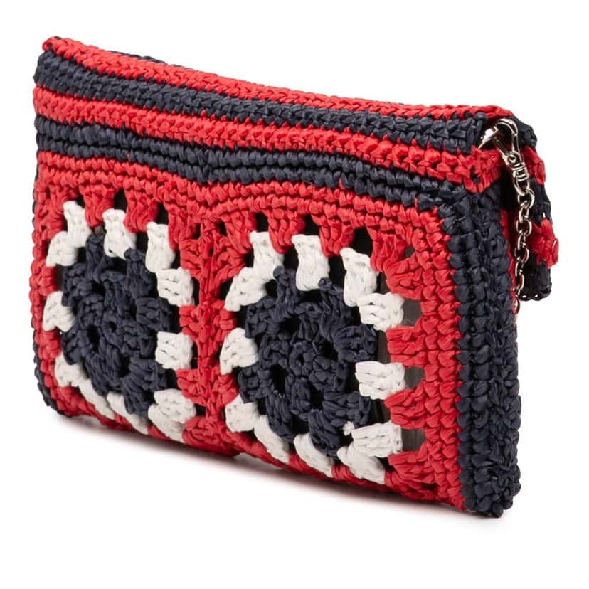 Miu Miu Multicolor Raffia Crochet Wallet on Chain Red Never worn - Back View