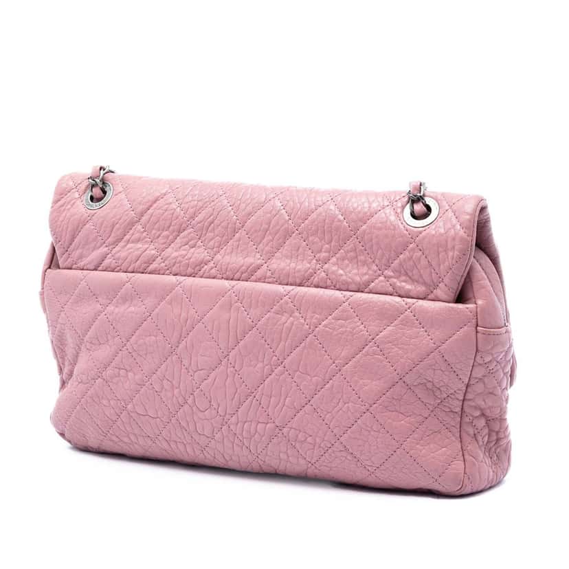 Chanel Jumbo Quilted Distressed Calfskin Easy Flap Pink Leather Very good condition - Back View