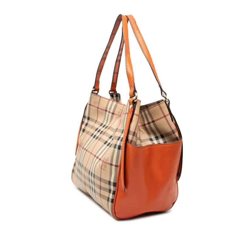 Burberry Small Leather Trimmed Haymarket Check Coated Canvas Canterbury Tote Beige Good condition - Back View