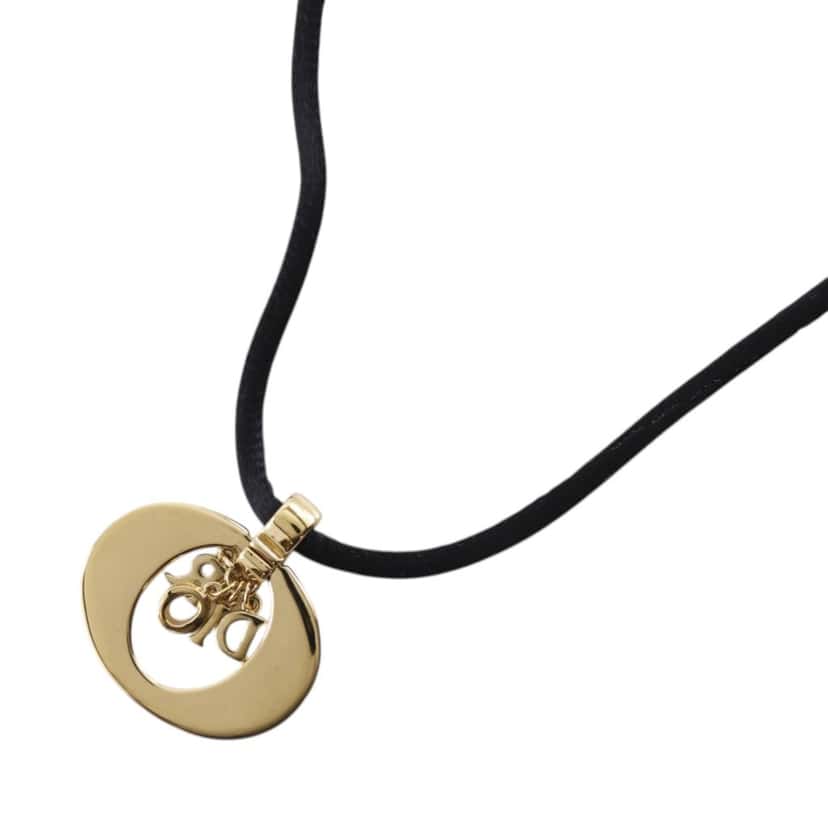 Dior Convertible Gold Plated Logo Oval Pendant Necklace Gold Metal Very good condition - Back View